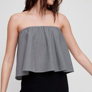 Aritzia Babaton Eckered Blouse Cropped Tube Top Bandeau Gingham Black Size XXS